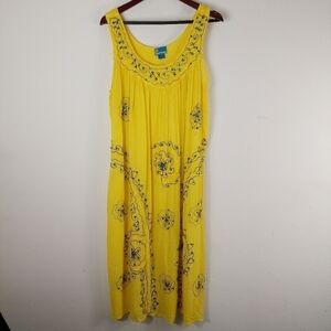 Sunflower Yellow Sleeveless Gauze Maxi Dress Free Size Floral Embroidered Sequin